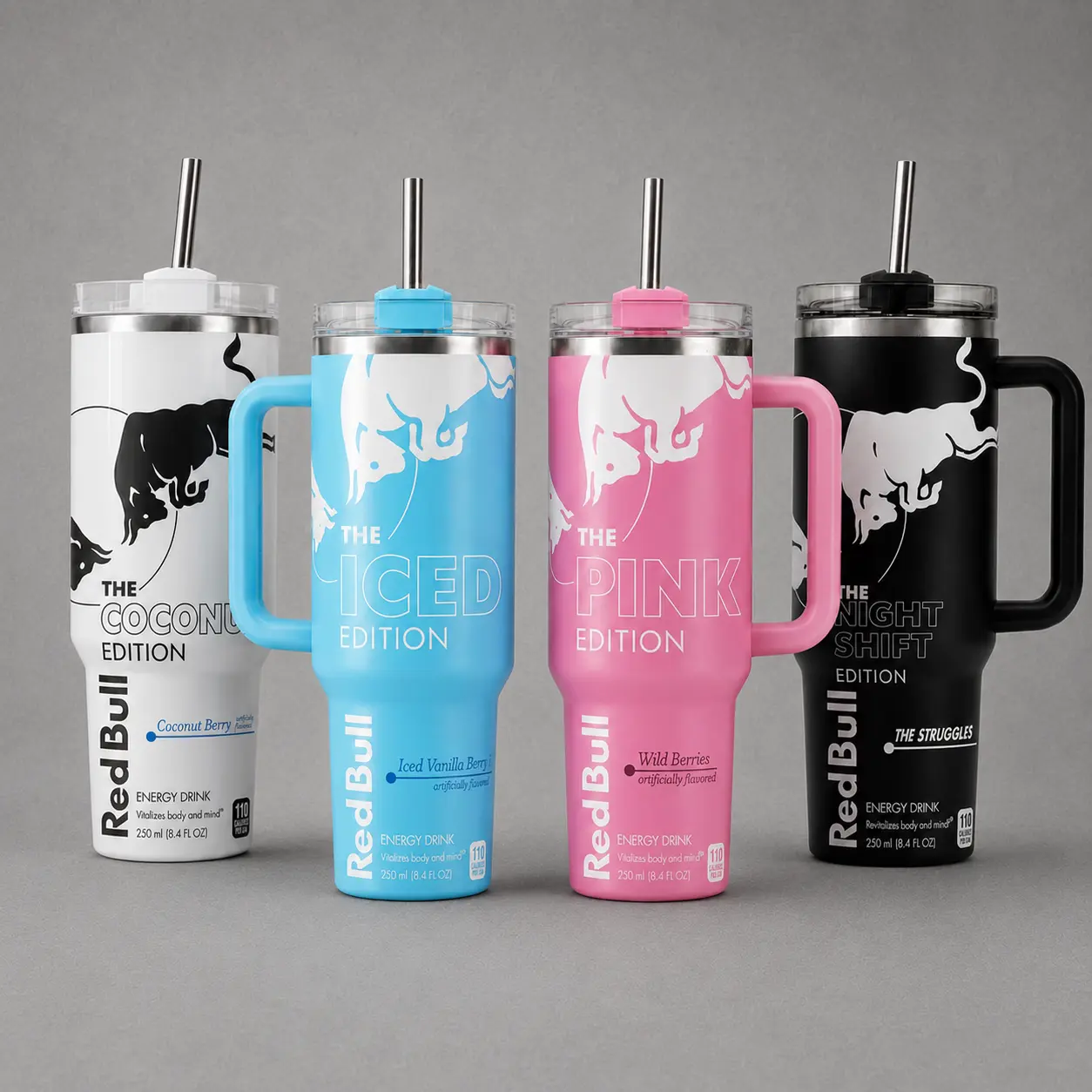RBull FULL OF COLORS EDITION Tumbler With Handle - Energy Tumbler for Extreme Sports Athlete - 20oz/40oz Energy Drink, Insulated Travel Mug With Straw Lid Portable Water Bottles Drinkware