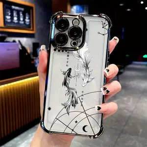 Simple Art Yin Yang Koi Phone Case for iPhone 17 Air 16 Promax 15 14 Plus 13 12 11 Pro, Shockproof Transparent Soft Back Protective Phone Cover