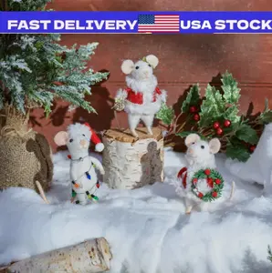 Primitives by Kathy Christmas Claus Felt Mouse Set 3 Critter Holiday Ornament