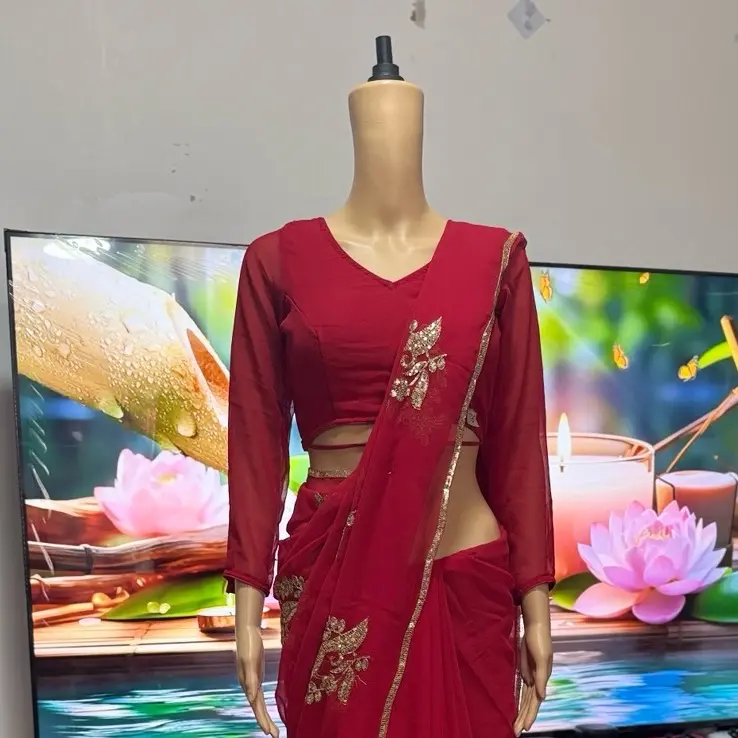 Teej special Georgette plains quarter sleeve blouse