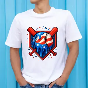 Patriotic Red, White and Blue Baseball & Bat Direct-To-Film (DTF) Ready-To-Press Print for T-Shirts