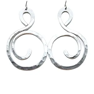 Handmade Hammered Silver Aluminum Artistic Curl Earrings - Lightweight Bohemian-Inspired Jewelry