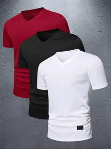 Men's Quick-Dry V-Neck T-Shirt Set, Lightweight Cool Short Sleeve Casual Basic Tee, Comfortable Fit for Gym Workout Daily Wear