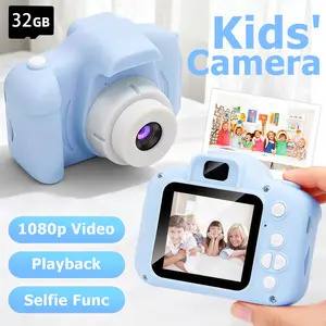Blue Kids Camera with 32G Card, Portable Science & Technology Educational Photography Enlightenment Toy with Lanyard, Ideal for Christmas & Holiday Gifts, Blue Camera Toy