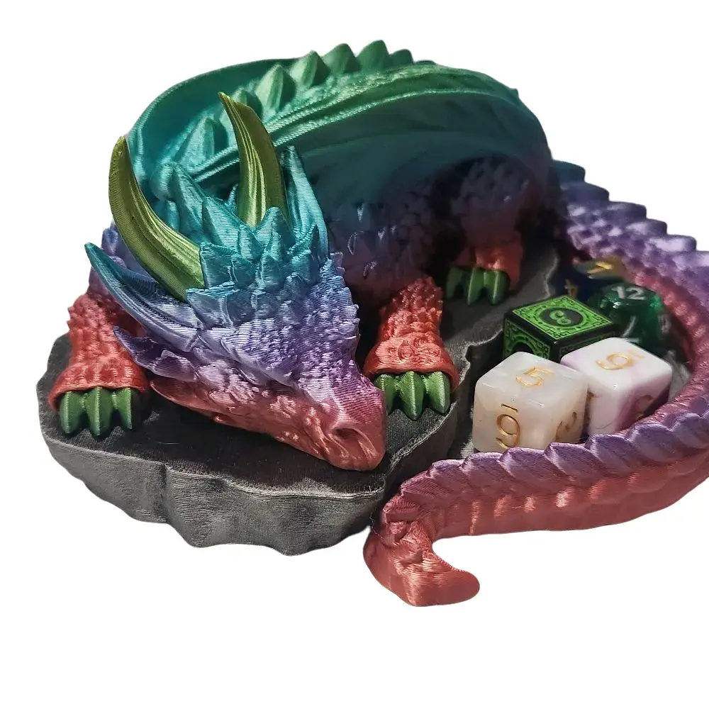 Dragons Horde Dice Holder Decorative Dice Tray Colorful Dragon Design for Gaming Enthusiasts