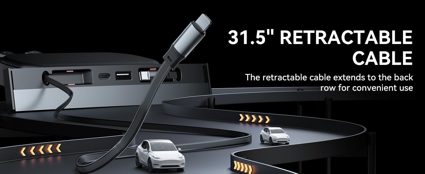 YONZEE  Retractable USB Hub for Tesla Accessories Multi-Port Model 3/Y Concealed Docking Station with Dustproof Sliding Cover and Quick Charging Model Y 2021-2026 and Model 3 2021-2025 （Compatible with Juniper and Highland）