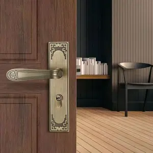Elegant European Style Door Lock Set, Antique Brass Color, Silent Home Lock, Metal Handles, Polished Surface, Mechanical Knob, No Power Needed