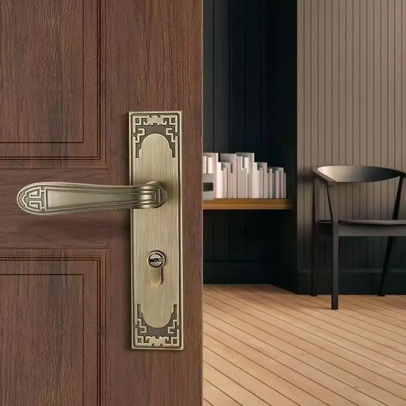Elegant European Style Door Lock Set, Antique Brass Color, Silent Home Lock, Metal Handles, Polished Surface, Mechanical Doorknob, Door Hardware, Antique Door Knobs, No Power Needed