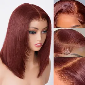 OQ HAIR Reddish Brown Layered Cut Yaki Straight Wear Go Bob Wig 220% Density 7x5 Pre Everything Glueless Human Hair Wigs Beginner Friendly