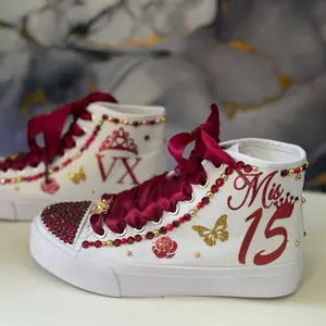 Custom Quinceañera Sneakers - Personalized, Rhinestone , Glitter Accents, Satin Laces, Elegant Design, Perfect for Quinceañera Party - Footwear, Shoe