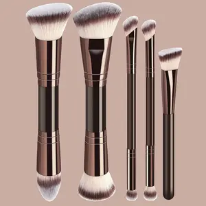 5-Piece Professional Dual-Ended Makeup Brush Set, High-Quality Synthetic Fiber, Foundation Concealer Loose Powder Brushes, Ideal for Daily Use