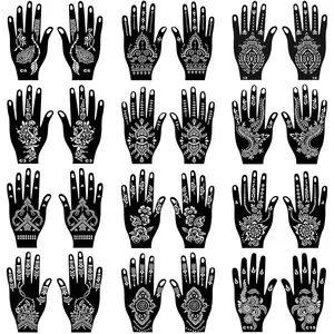 24 Sheets Henna Tattoo Stencils Kit for Hand, Indian Arabian Temporary Tattoo Template Mehndi Stencil Stickers