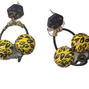 Animal Print Earrings with Marble Beads Stud Earrings Featuring Leopard Pattern and Marble Accents