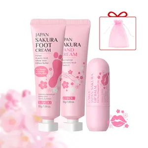 Laikou Lip Hand Foot Care Set, Hydrating Moisturizing Lip Balm 3.5g, Nourishing Hand Cream 30g, Healing Foot Cream 30g, Includes Mesh Bag