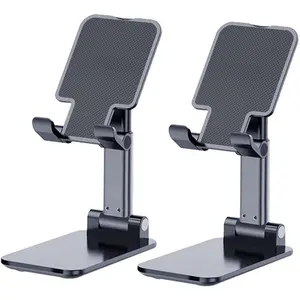 Phone Stand for Desk, 2 Pack MT-6 Desk Cellphone Holder for Office Universal  Foldable & Height Adjustable Compatible Under 8" Device, Black