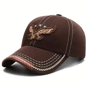 Unisex Embroidered Eagle Baseball Cap, Korean Style Casual Sun Hat, 100% Polyester, Four Seasons Sports Cap, Suitable for Men and Women performance hat