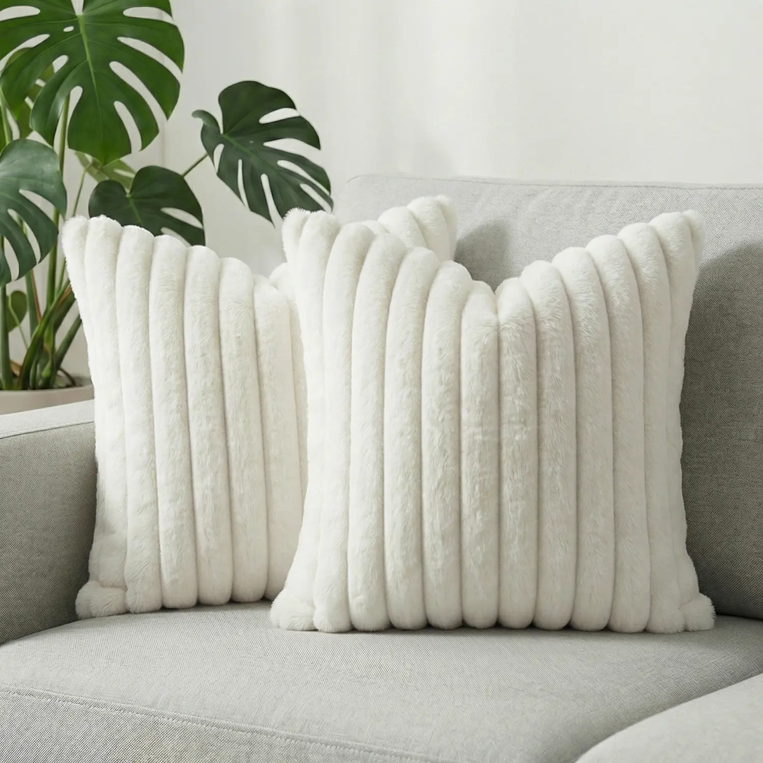 Ellalora Pack of 2 Modern Faux Rabbit Fur Pillow Covers - Luxury Soft Fluffy Cushion Cases for Sofa, Bedroom