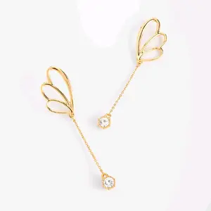 4 Layers 18k Gold Plated Earrings Petal Inspired with Synthetic Brilliant Crystal Drop for Elegant Fashion