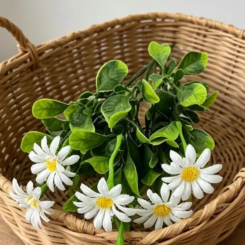 White Plastic Artificial Daisy Bouquet - Waterproof, Eco-Friendly, Bendable, Fade-Resistant, Minimalist Decorative Flowers for Table, Indoor/Outdoor Home Decor, Photo Props