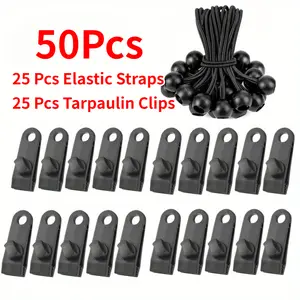 50Pcs Bungee Balls and Tarp Clips Black Ball Bungee Cord Heavy Duty Lock Grip Clamps Shark Fasteners Holder for Camping Tents Cargo Pool Awning Car Cover Holding Wire Hoses - Home Improvement.
