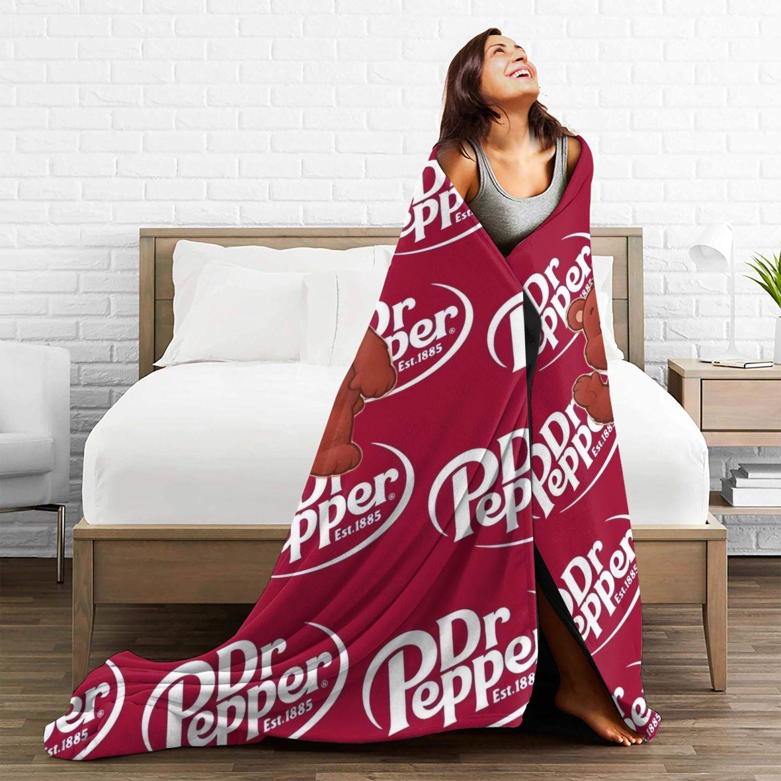 Dr Pepper Care Bear Fleece Blanket, Cute Soda Bear Throw Blanket for Dr Pepper Lovers