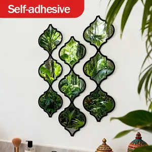9pcs/12pcs Moroccan Style Artistic Mirror Set, Classic Wall-Mounted, Plastic Frame, Polished Ends, Ideal for Bathroom, Living Room, Hallway Decor