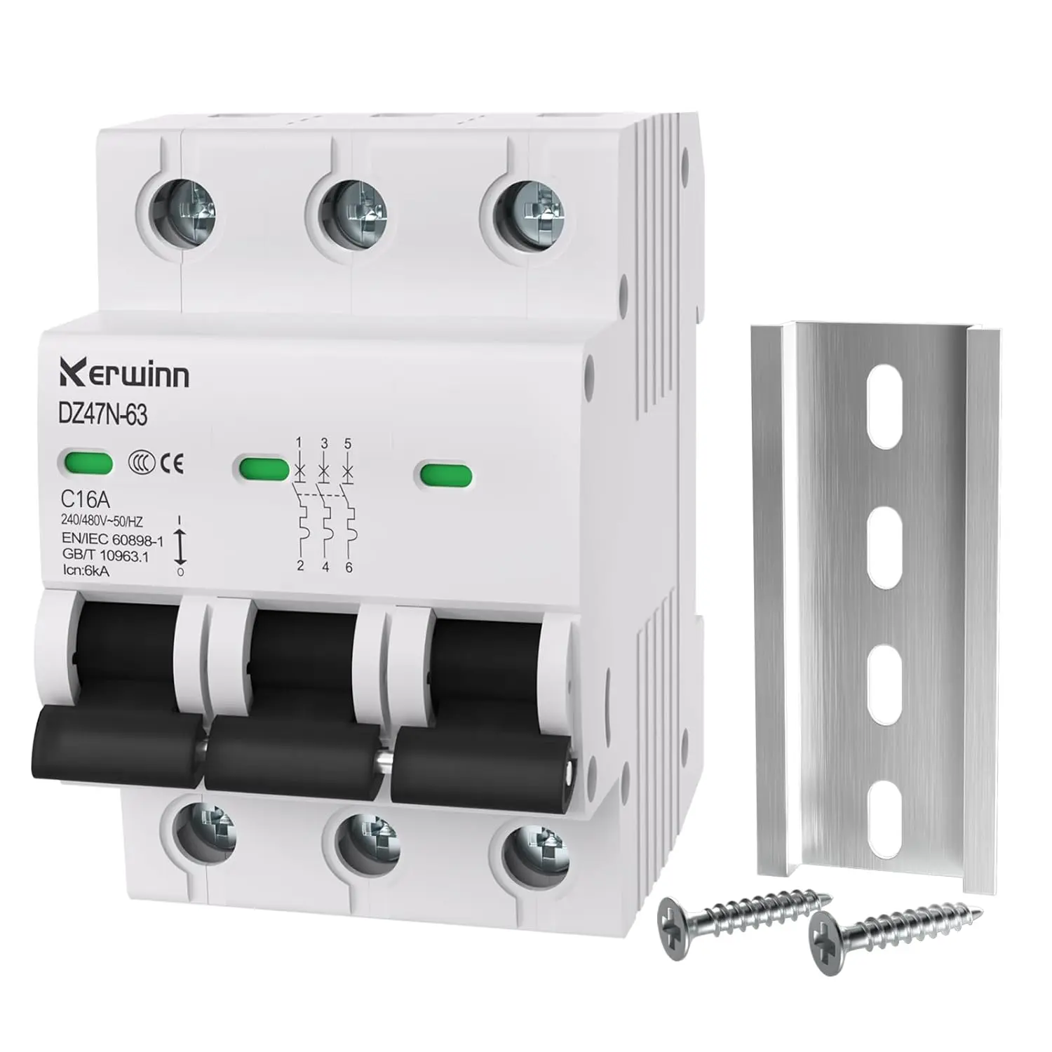 3 Pole Miniature Circuit Breaker,240V/480V AC Circuit Breaker, 16Amp Thermal Magnetic Trip Smart Circuit Breaker AC Disconnect Switch DIN Rail Mount (16A)