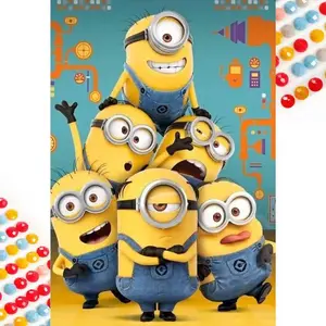 5D DIY Full Diamond Round Diamond Painting - Diamond Art Painting Kit Minions Anime, Funny, Stacked Mosaic, Diamond Pattern Design, Canvas - DIY Decorative Painting, Home Wall Decor, Suitable for Halloween, Christmas, Birthday, and Anniversary Gifts