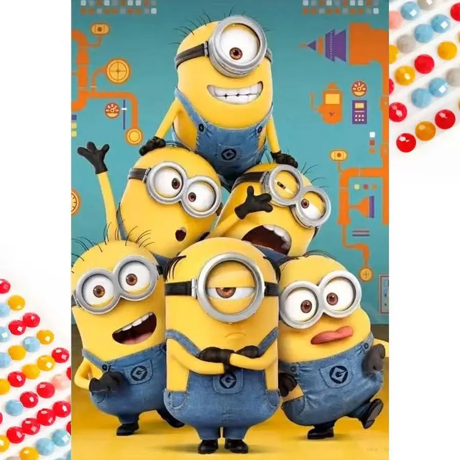 5D DIY Round Diamond Painting - Diamond Art Painting Kit Minions Anime, Funny, Stacked Mosaic, Diamond Pattern Design, Canvas, DIY Craft Supplies, Handicraft - DIY Decorative Painting, Home Wall Decor, Suitable for Halloween, Christmas, Birthday Gifts