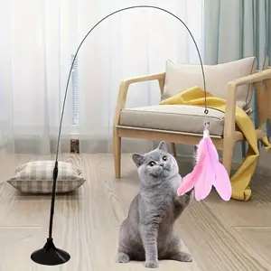 【10 in 1】Cat Wand Toys with Suction Cup, Interactive featherSimulation Cat Toy Set,Cat Teaser Cat Toys,Flexible SteelWire and 2Pcs Replacement Feather Reflls with Bells.catteaser pettoys Halloween Kitten Christmas Feathered