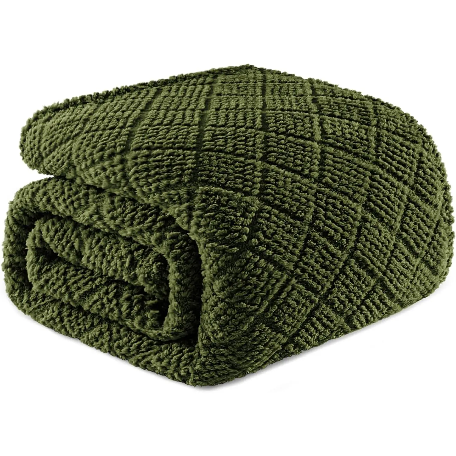 Olive Fuzzy Jacquard Waffle Weave Blanket - Twin Size 60x80 in, Lightweight, Warm, Durable, Fade Resistant, Machine Washable, Suitable for All Seasons & Special Occasions