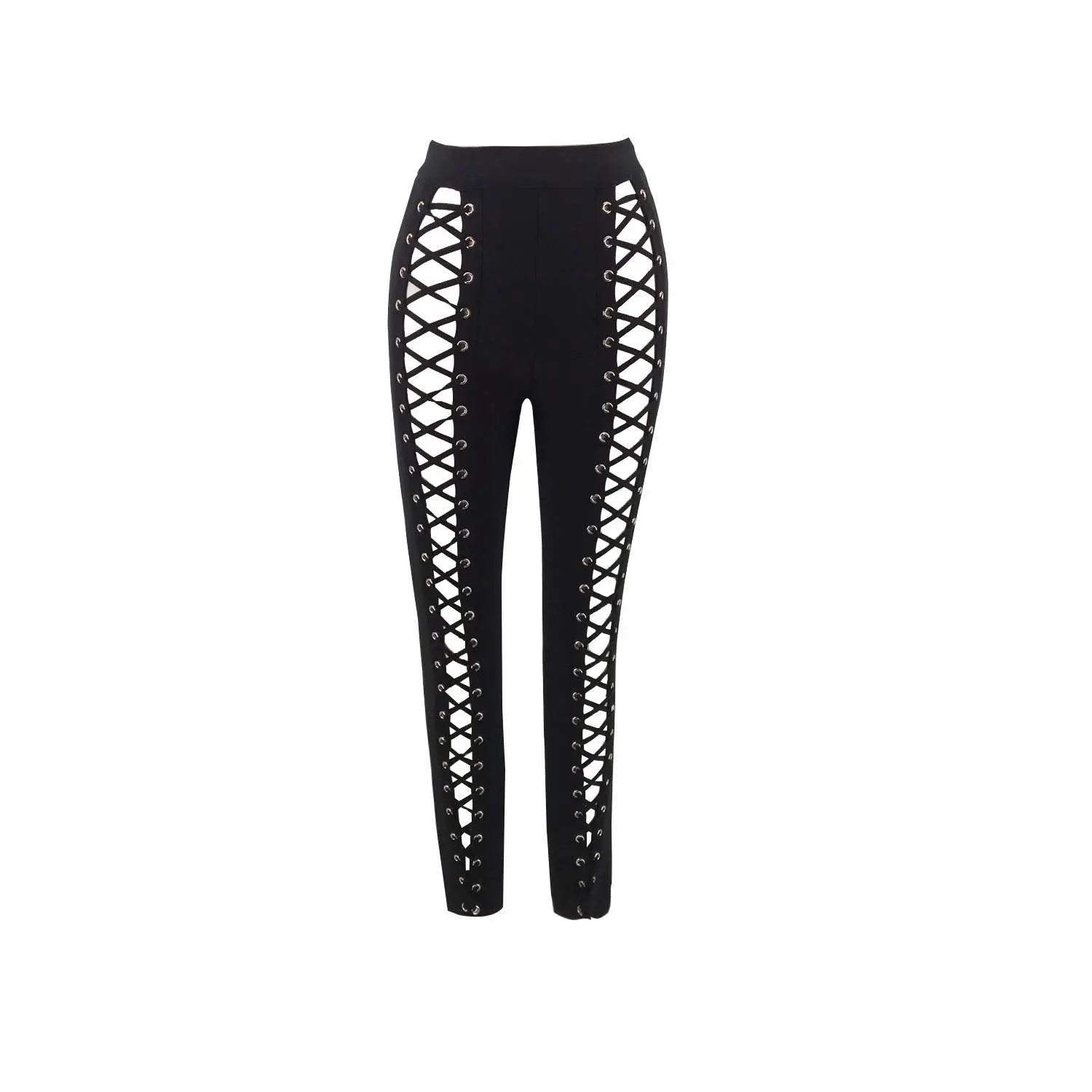 BLACK CRISS-CROSS CUT-OUT PANTS