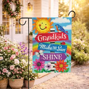 Grandkids Make The Sun SHINE 12x18 Double-Sided Linen Pool Garden Flag, Summer Beach Banner, Backyard Patio Decor, 2026 Trending Outdoor Garden Supplies