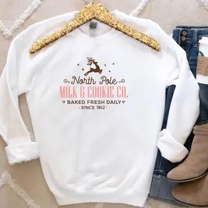 North Pole Milk and Cookies Co Embroidered Christmas Crewneck Sweatshirt