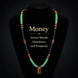 DearLuniva B Money Attraction Necklace With GreenAventurine & Tiger Eye Pendant Healing Crystal Stone ，Anniversary, Vacation &Theme Parties Jewelry Charms Abundance Crystal bracelet，Long Chain，Sweater chain，Ideal Gift Jewelry for Men and Women