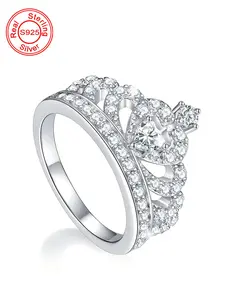 S925 Sterling Silver Crown Design Promise Ring, Fashion Engagement Ring for Women, Engagement Wedding Rings, Trendy All-match & Exquisite Jewelry for Birthday Gift