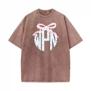 Cute Floral Monogram Women's T-Shirt With Pink Bow Design Spring Summer Outfit Perfect Gift For Her