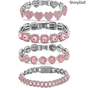 4PCS Layered Bracelet Set - Gold & Silver Tennis, Cuban & Heart Diamond Bracelets for Women