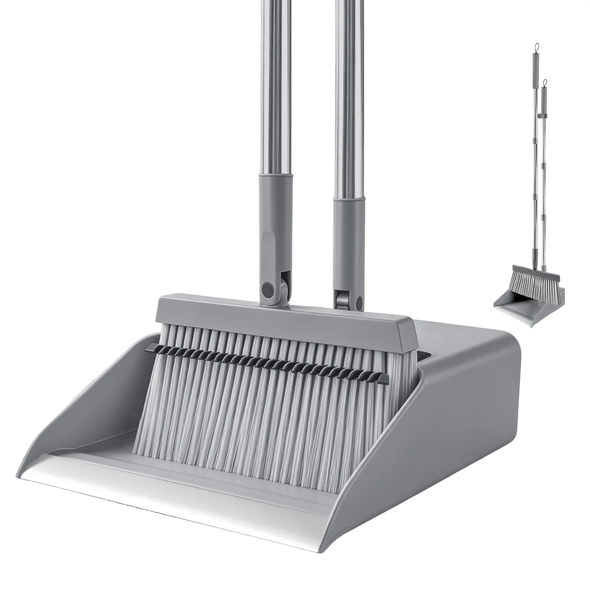 Long-Handle Broom and Teethed Dustpan Set - 50.4" Handle, Foldable, Pet Hair Removal, Indoor/Outdoor Home Kitchen Cleaning Supplies