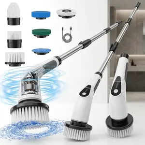 Cordless Electric Spin Scrubber 7-in-1 Cleaning Brush Multifunctional Adjustable Speeds with 7 Replaceable Heads Dual-speed Detachable Telescopic Handle for Kitchen Bathroom Living Room