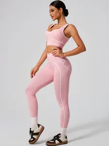 Two-Piece Women's Seamless Gym Workout Set, Colorblock Design, High Waist Butt Lifter, Ideal for Gym and Outdoor Activities, All-Season Fashion