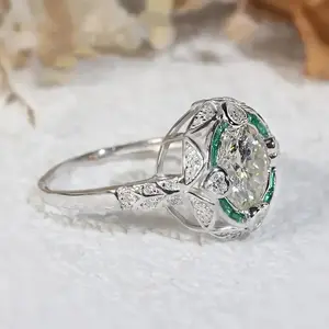 [2Ct Moissanite Bohemian Ring] Elegant Bohemian & Court Style 2Ct Moissanite Engagement Ring for Women, 5.6G S925 Silver, Round Cut with Green Accents, Gift Box, Perfect for Wedding & Valentine'S Day earrings