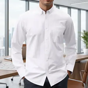 Men's Casual Oxford Shirt - Solid Color Button Down Collar Long Sleeve Dress Shirt with Pocket Comfortable Breathable Fabric Perfect for Office Business Formal Wear Daily Essential Clothing