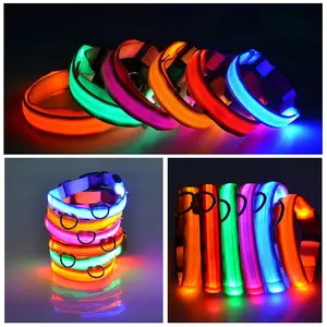 LED Adjustable Nylon Dog Collar - Outdoor, Reflective Safety, Multi-Size, Easy Wear, Waterproof, Blinking Flashing Light-Up Glow for Pet Safety