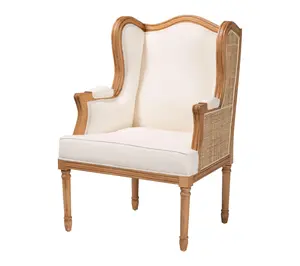 bali & pari Rachana Beige Fabric Armchair with Natural Rattan