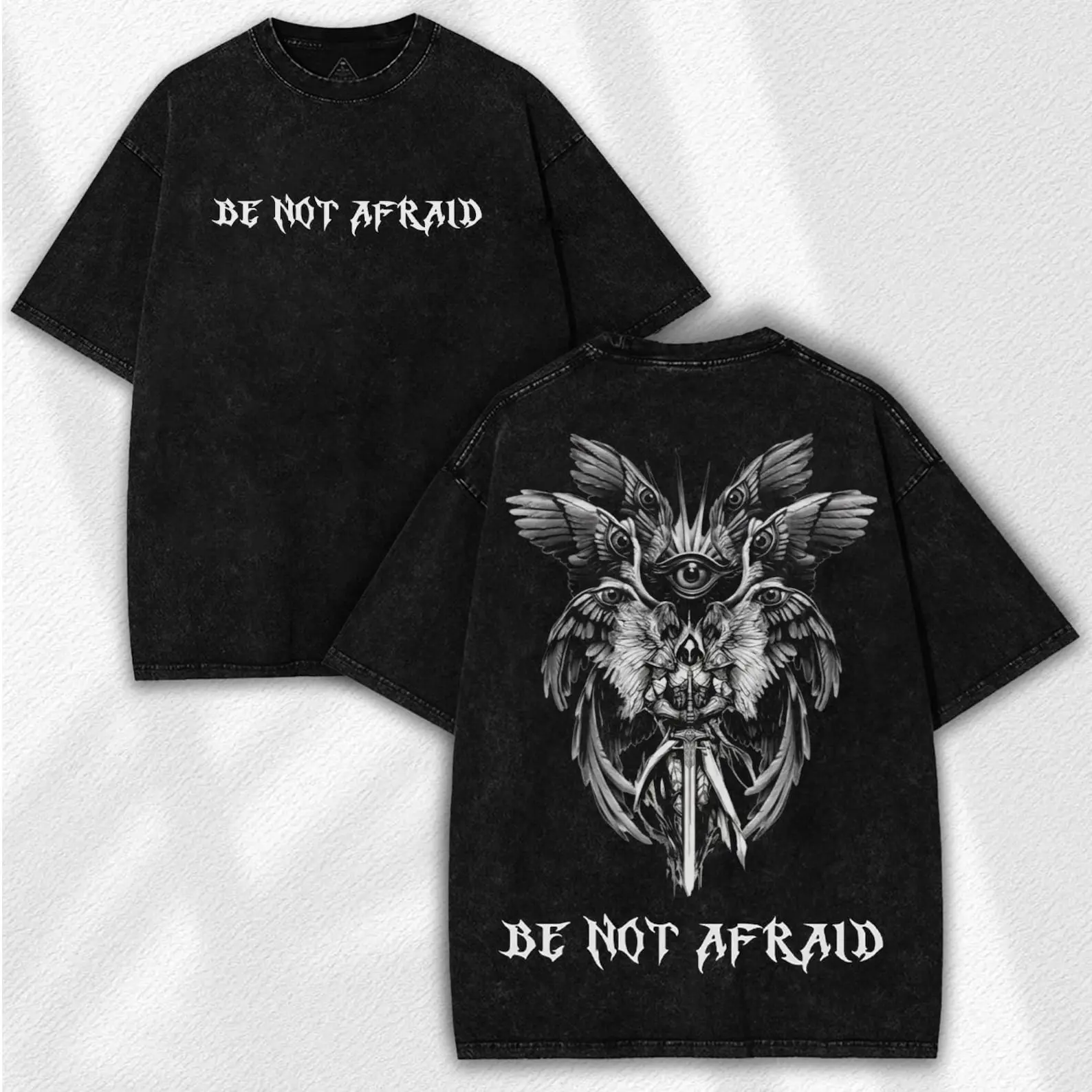 Men's Christian Style T-Shirt with a Vintage Distressed 'Be Not Afraid' Angel Graphic, Round Neck Short Sleeve Top for Everyday Wear, Fit, Casual, Distressed Look, All Seasons, Shortsleeve, Menswear, Tshirt, Funny, Graphic Print, Biblical Angel