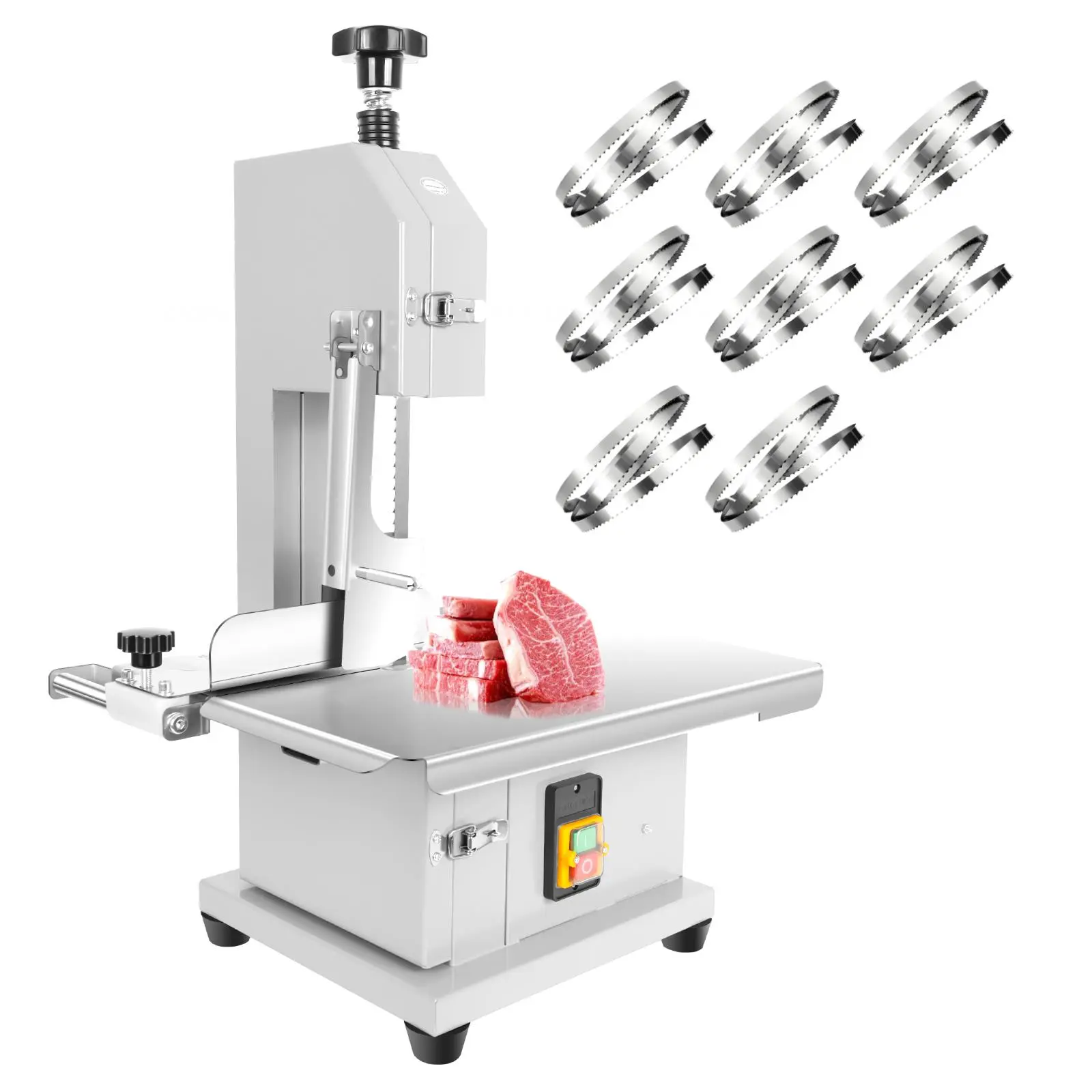 Meat Cutting Bandsaw Machine, 1000W Electric Bone Saw for Butchering with 19" x 14" Stainless Steel Workbench, 8 Saw Blades, 0.04-3.9" Cutting Thickness, Frozen Meat Cutter for Ribs
