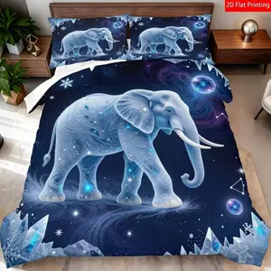 3-Piece Bedding Set, Digital Print Duvet Cover, Diamond Elephant Design, Soft Comfortable, Ideal for Bedroom, Hotel, Valentine's Gift