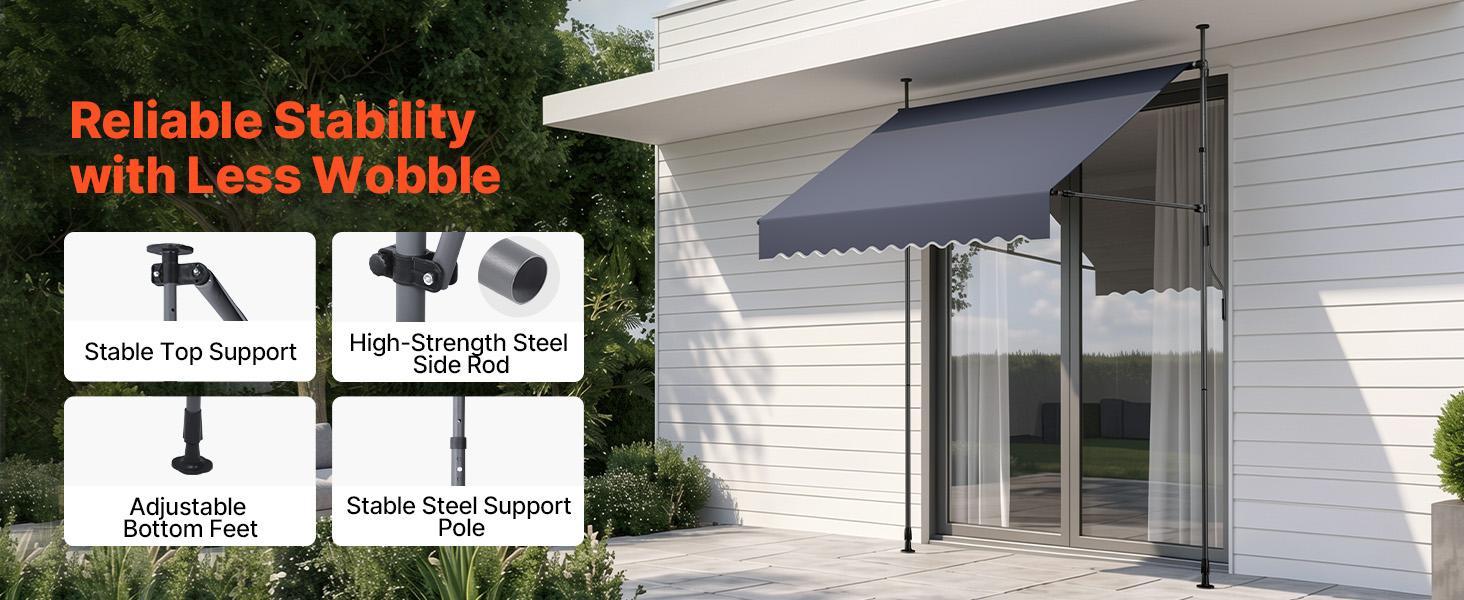 VEVOR Sturdy Manual Retractable Awning, 78" Polyester Parasol Canopy Sun Protection Shelter, Height-Adjustable with Crank Handle for Backyard, Garden - Canopies & Shade Retractable Roof Parasol#BackToSchool