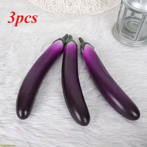 3/1pcs High Simulation Bounce Not Easy To Deform Simulation Fake Eggplant Model Vegetable Fruit Decor Hotel Pastoral Photography Tutor Props Home Decor Props Kitchen Vegetable Ornaments Halloween Christmas Harvest Festival Thanksgiving Party Decor